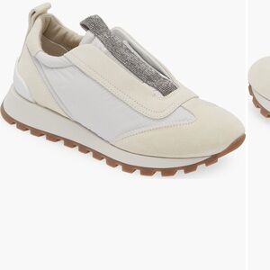 Brunello Cucinelli White and Cream Slip-On Sneakers